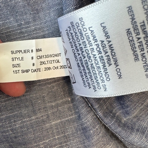 NWT Chaps Short Sleeve Coastland Wash Chambray Big & Tall Button-up Shirt 2XLT - Picture 11 of 11